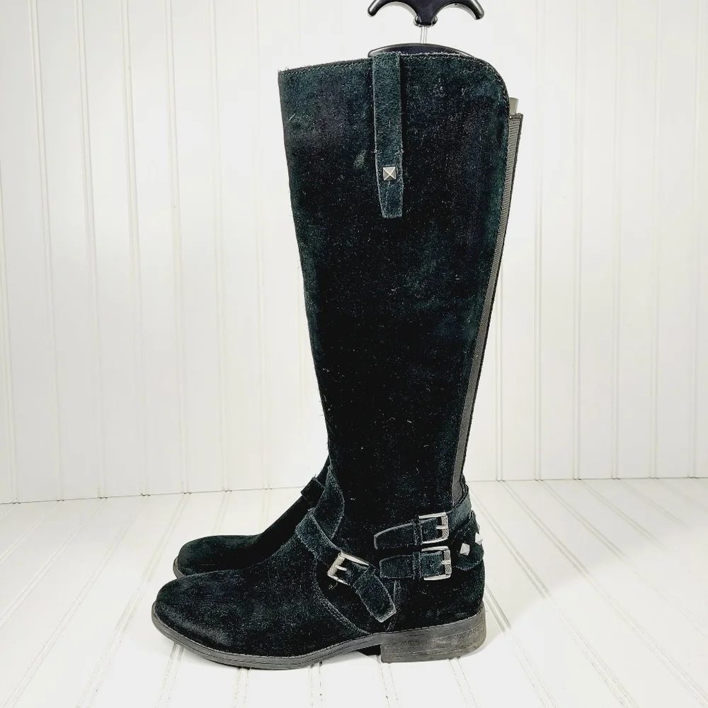 Marc Fisher Arbor Black Suede Leather Knee High Boots B637